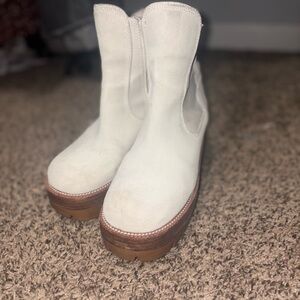 Jeffrey Campbell White Suede Platform Ankle Boots